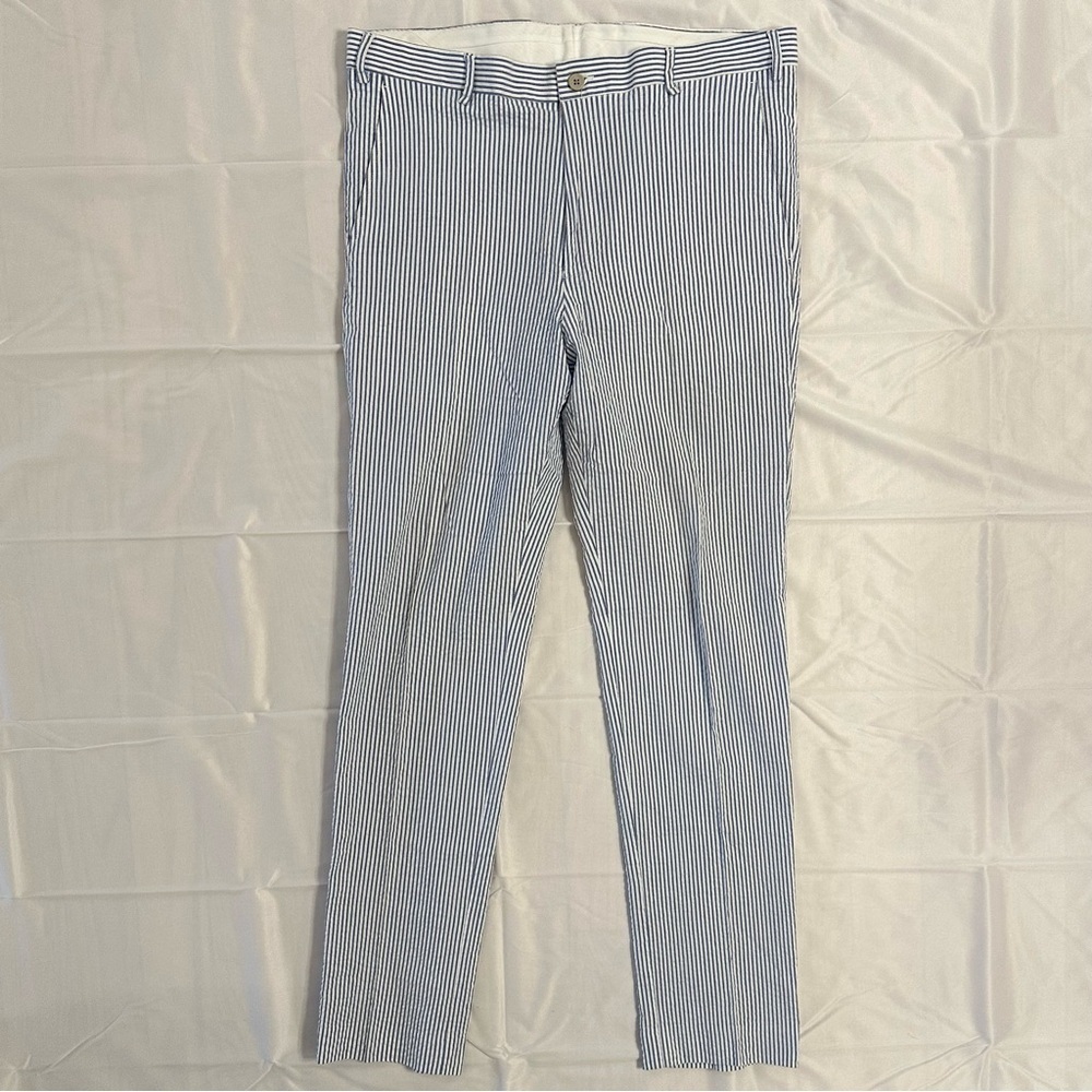 Britches By Samtex Seersucker Pant Mens Stripe Cotton Stretch Blue White W36 L32